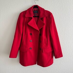 Banana Republic Italian Wool Peacoat Double Breasted Button Jacket Red XL